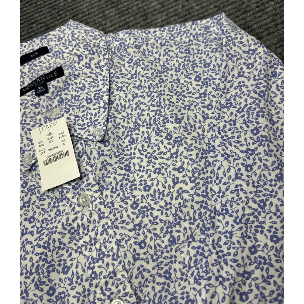 J.Crew Button Down Shirt Mens XL White Blue Floral Slim K1691